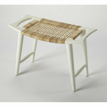 GFANCY FIXTURES 17.5 x 25.5 x 14 in. White & Natural Cane Woven Stool GF3084960